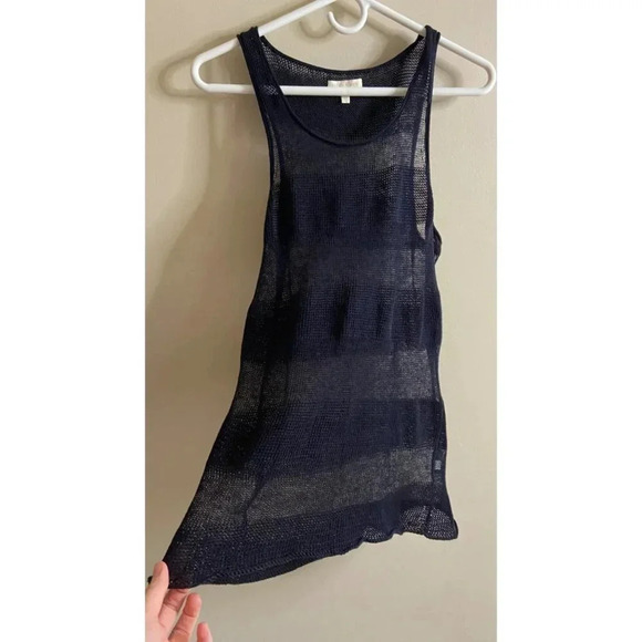 Eileen Fisher Semi-sheer Navy Striped 100% Linen Tank Lightweight Sweater Feel X - Picture 5 of 12